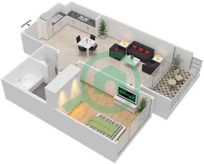 المخططات الطابقية لتصميم الوحدة 2 GROUND FLOOR, 1-19 شقة 1 غرفة نوم - ذي كوف