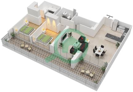 المخططات الطابقية لتصميم الوحدة 1 GROUND FLOOR 1-9,11-19 شقة 2 غرفة نوم - ذي كوف
