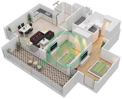 المخططات الطابقية لتصميم الوحدة 8,9 شقة 2 غرفة نوم - بوابة هاربور