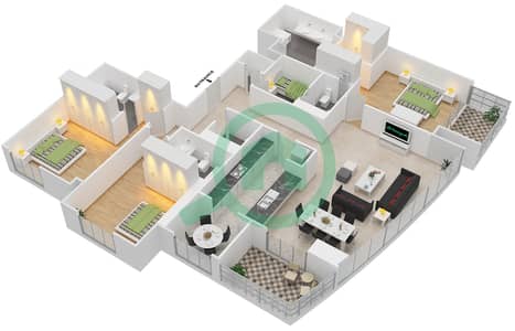 مساكن خور دبي 3 شمال - 3 غرفة شقق الوحدة 2 مخطط الطابق