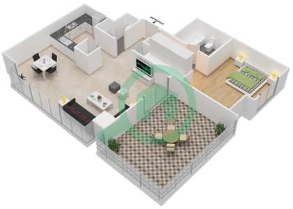 مساكن خور دبي 3 شمال - 1 غرفة شقق الوحدة 4 Floor 3 مخطط الطابق