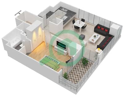 المخططات الطابقية لتصميم الوحدة 4/FLOOR 3-15,17-37 شقة 1 غرفة نوم - مساكن خور دبي 1 شمال