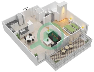 المخططات الطابقية لتصميم الوحدة 6 شقة 1 غرفة نوم - ذا لينكس البرج الشرقي
