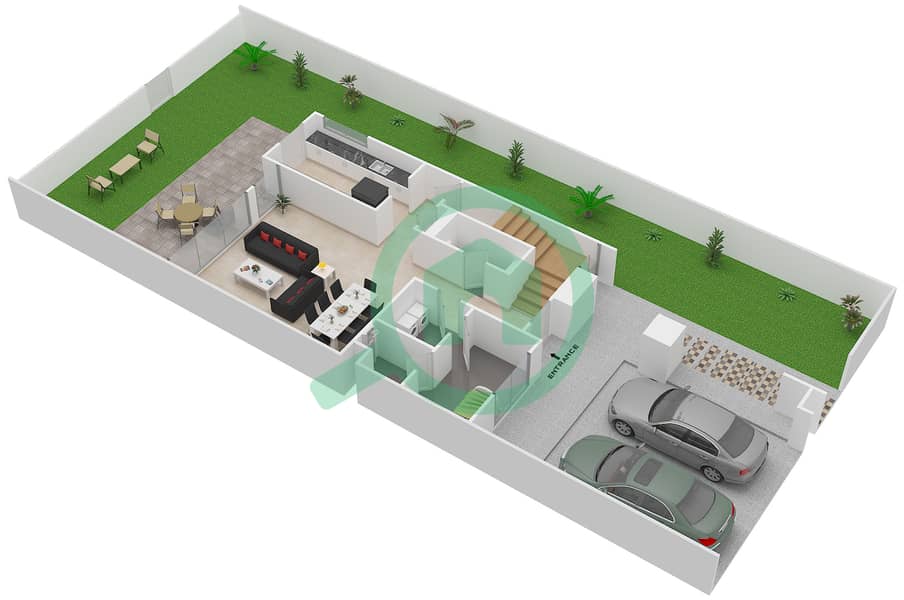 Arabella Townhouses - 3 Bedroom Townhouse Unit CORNER Floor plan Ground Floor image3D