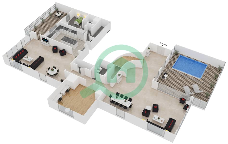 Rimal 6 - 4 Bedroom Penthouse Unit PA Floor plan Lower Floor image3D