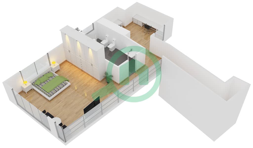 المخططات الطابقية لتصميم الوحدة L02 شقة 1 غرفة نوم - رمال 6 Upper Floor image3D