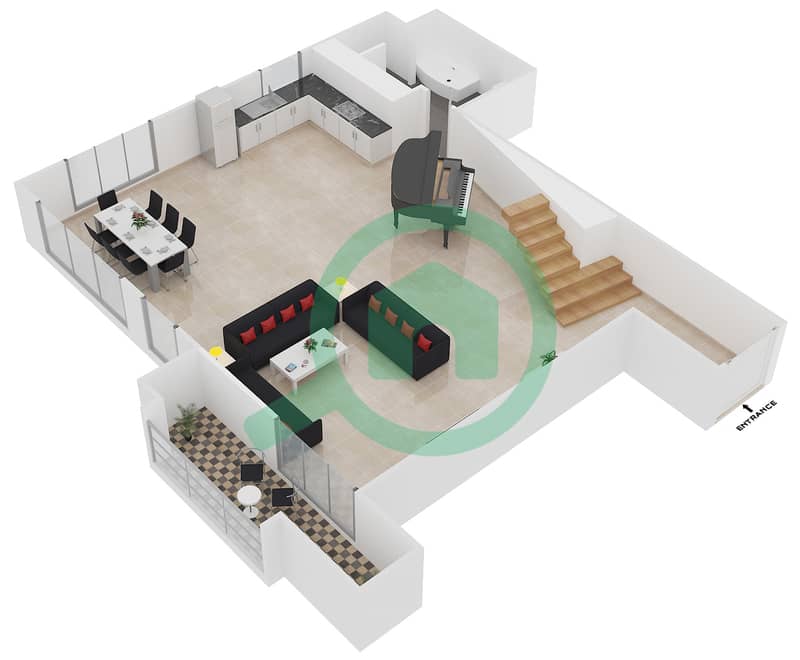 瑞玛3号楼 - 1 卧室公寓单位L05戶型图 Lower Floor image3D