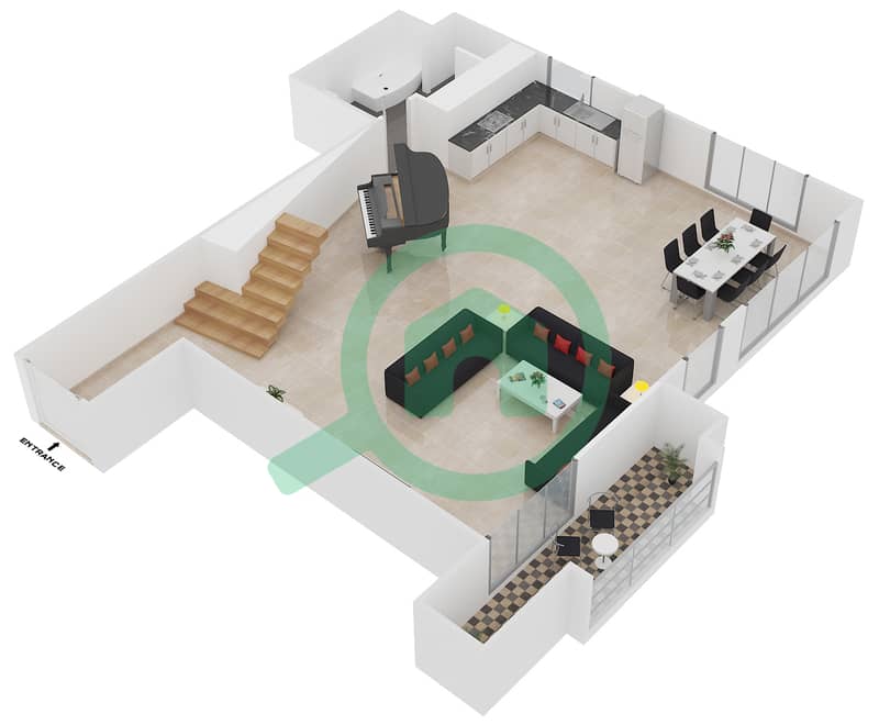 Shams 4 - 1 Bedroom Apartment Unit L03U Floor plan Lower Floor image3D