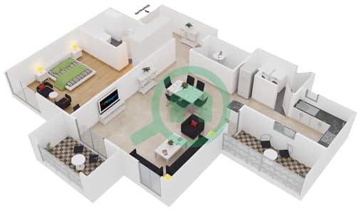 Shams 2 - 1 Bed Apartments Unit 15 Floor plan