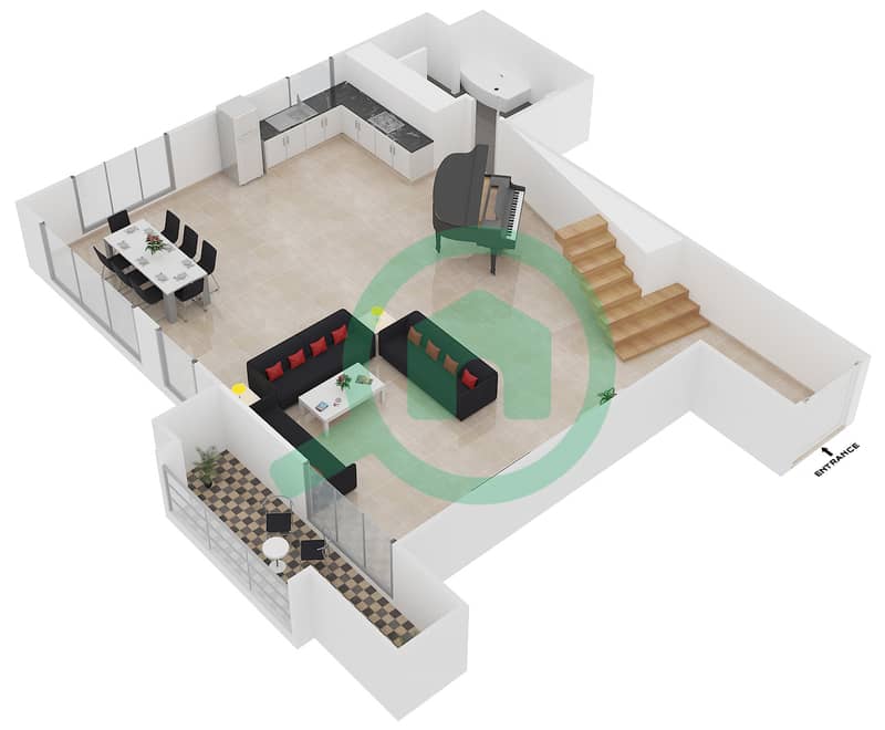 Amwaj 4 - 1 Bedroom Apartment Unit L05 Floor plan Lower Floor image3D