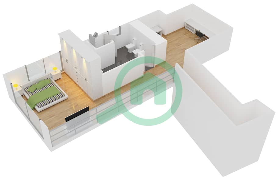 المخططات الطابقية لتصميم الوحدة L05 شقة 1 غرفة نوم - امواج 4 Upper Floor image3D