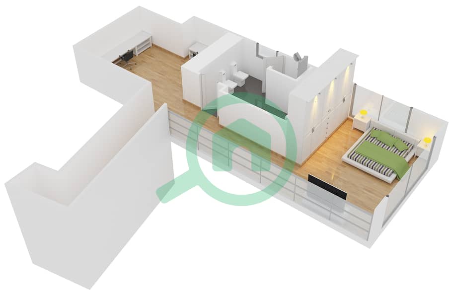 瑞玛1号楼 - 1 卧室公寓单位L03U戶型图 Upper Floor image3D