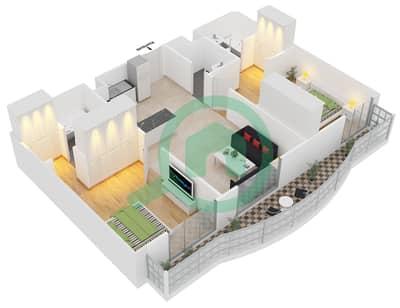 المخططات الطابقية لتصميم الوحدة T-02 شقة 2 غرفة نوم - مساكن لولينا