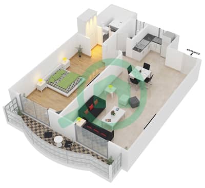 المخططات الطابقية لتصميم الوحدة T-04 شقة 1 غرفة نوم - مساكن لولينا