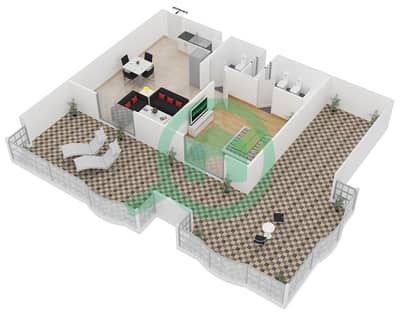 المخططات الطابقية لتصميم الوحدة 4-10 شقة 1 غرفة نوم - مساكن لولينا