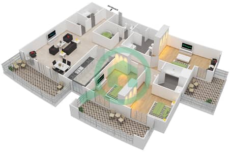 المخططات الطابقية لتصميم الوحدة 5,1A شقة 3 غرف نوم - سيرك ديكنز 3