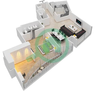المخططات الطابقية لتصميم الوحدة 7 شقة 1 غرفة نوم - العنوان ريزدينسز سكاي فيو 2