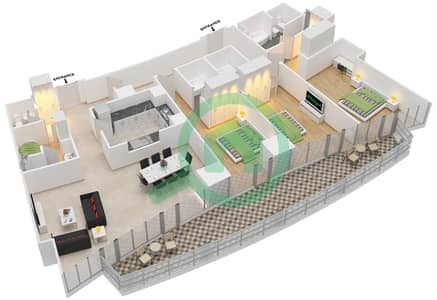 المخططات الطابقية لتصميم الوحدة 4 شقة 3 غرف نوم - العنوان ريزدينسز سكاي فيو 2