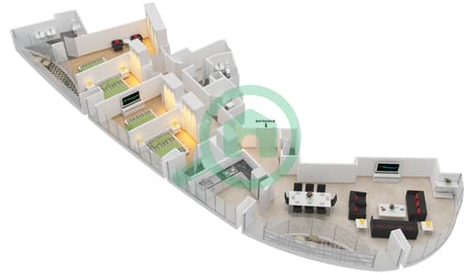 المخططات الطابقية لتصميم الوحدة 5 شقة 4 غرف نوم - العنوان ريزدينسز سكاي فيو 2