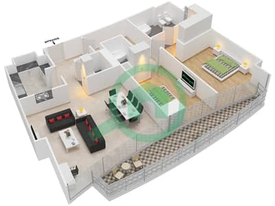 المخططات الطابقية لتصميم الوحدة 3 شقة 2 غرفة نوم - العنوان ريزدينسز سكاي فيو 2