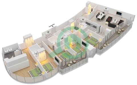 المخططات الطابقية لتصميم الوحدة 4 / FLOOR 44-46 شقة 5 غرف نوم - العنوان ريزدينسز سكاي فيو 1