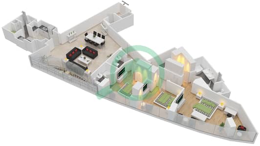 المخططات الطابقية لتصميم الوحدة 5 / FLOOR 44-46 شقة 3 غرف نوم - العنوان ريزدينسز سكاي فيو 1