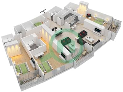 المخططات الطابقية لتصميم الوحدة 3 FLOOR 24,26 شقة 3 غرف نوم - العنوان رزيدنس فاونتن فيوز 2