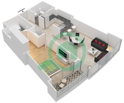 المخططات الطابقية لتصميم الوحدة 3,5 شقة 1 غرفة نوم - العنوان رزيدنس فاونتن فيوز 2