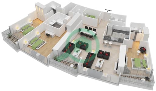 The Address Fountain Views 1 - 3 Bedroom Apartment Unit 3 FLOOR 23,25,27 Floor plan