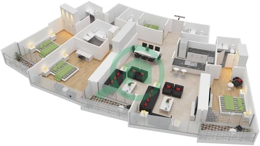 The Address Fountain Views 1 - 3 Bedroom Apartment Unit 3 FLOOR 24,26,28 Floor plan