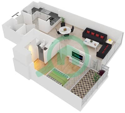 المخططات الطابقية لتصميم الوحدة 2 FLOOR 5,7,9,11,13,15,17 شقة 1 غرفة نوم - برج فيستا 2