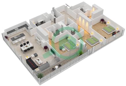 DT1大厦 - 3 卧室公寓单位408戶型图