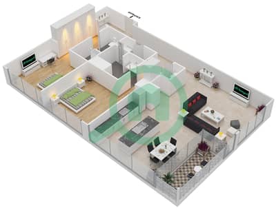 DT1 Tower - 2 Bed Apartments Unit 406 Floor plan