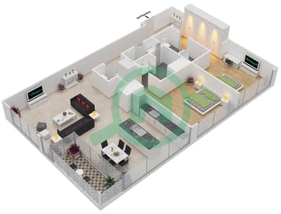 DT1 Tower - 2 Bed Apartments Unit 402 Floor plan