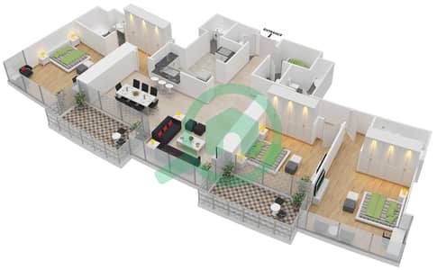 Burj Vista 1 - 3 Bedroom Apartment Unit 4 FLOOR 26,28,30,32,34,36 Floor plan