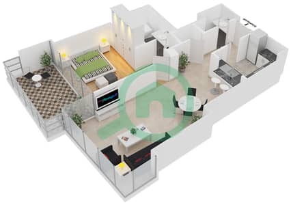 المخططات الطابقية لتصميم الوحدة 5 FLOOR 4,6,8,10,12,14,16 شقة 1 غرفة نوم - برج فيستا 1