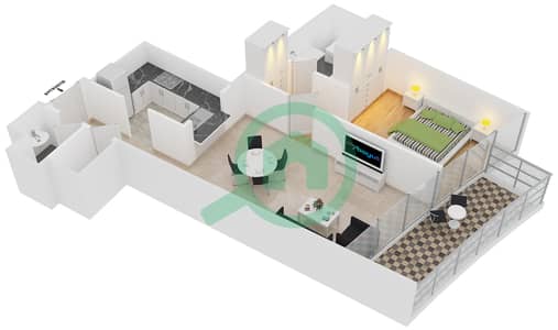 景观1号高塔 - 1 卧室公寓单位2 FLOOR 6-23戶型图