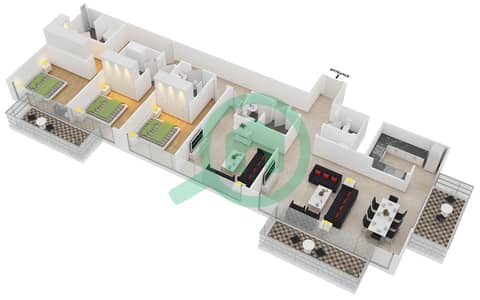 المخططات الطابقية لتصميم الوحدة 1 FLOOR 25-39 شقة 3 غرف نوم - بوليفارد هايتس برج 1