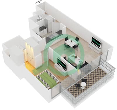 المخططات الطابقية لتصميم الوحدة 3 FLOOR 4-23 شقة 1 غرفة نوم - بوليفارد هايتس برج 1