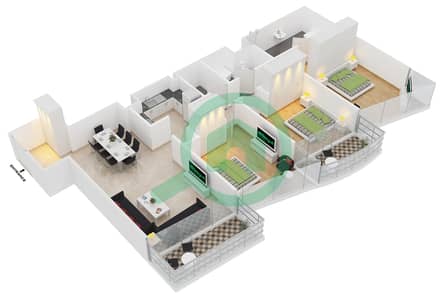 المخططات الطابقية لتصميم النموذج / الوحدة 05 / UNIT 01 شقة 3 غرف نوم - العنوان رزيدنسز دبي أوبرا برج 2