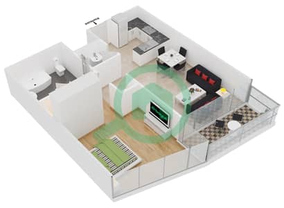 المخططات الطابقية لتصميم النموذج / الوحدة 01 / UNIT 05,07 شقة 1 غرفة نوم - العنوان رزيدنسز دبي أوبرا برج 2