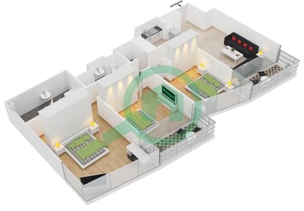 المخططات الطابقية لتصميم النموذج / الوحدة 01 / UNIT 02 شقة 3 غرف نوم - العنوان رزيدنسز دبي أوبرا برج 2
