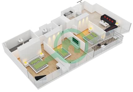 المخططات الطابقية لتصميم النموذج / الوحدة 04 / UNIT 02 شقة 3 غرف نوم - العنوان رزيدنسز دبي أوبرا برج 2
