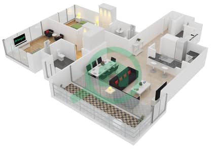 المخططات الطابقية لتصميم الوحدة 8 FLOOR 13-15 شقة 2 غرفة نوم - بوليفارد بوينت