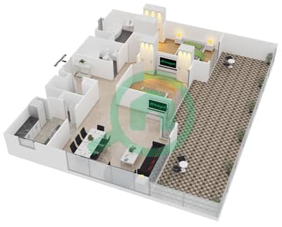 المخططات الطابقية لتصميم الوحدة 7 FLOOR 12 شقة 2 غرفة نوم - بوليفارد بوينت