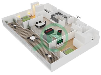 المخططات الطابقية لتصميم الوحدة 4 FLOOR 16 شقة 2 غرفة نوم - بوليفارد بوينت