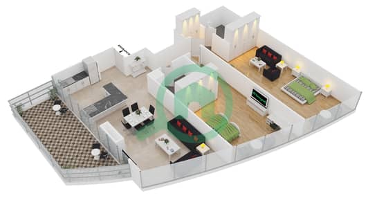 المخططات الطابقية لتصميم الوحدة 4 FLOOR 48 شقة 2 غرفة نوم - ذا ديستنكشن
