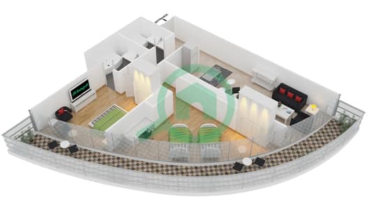 المخططات الطابقية لتصميم الوحدة 3A شقة 2 غرفة نوم - ذا ديستنكشن