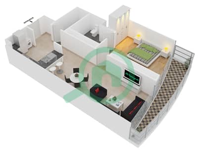 المخططات الطابقية لتصميم الوحدة 3 FLOOR 7,9 -11,26,27-29, شقة 1 غرفة نوم - ذا ديستنكشن
