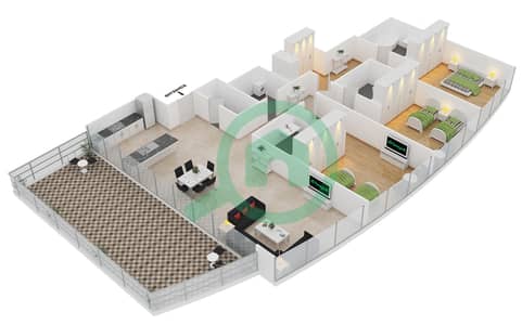 المخططات الطابقية لتصميم الوحدة 3 FLOOR 50 شقة 3 غرف نوم - ذا ديستنكشن